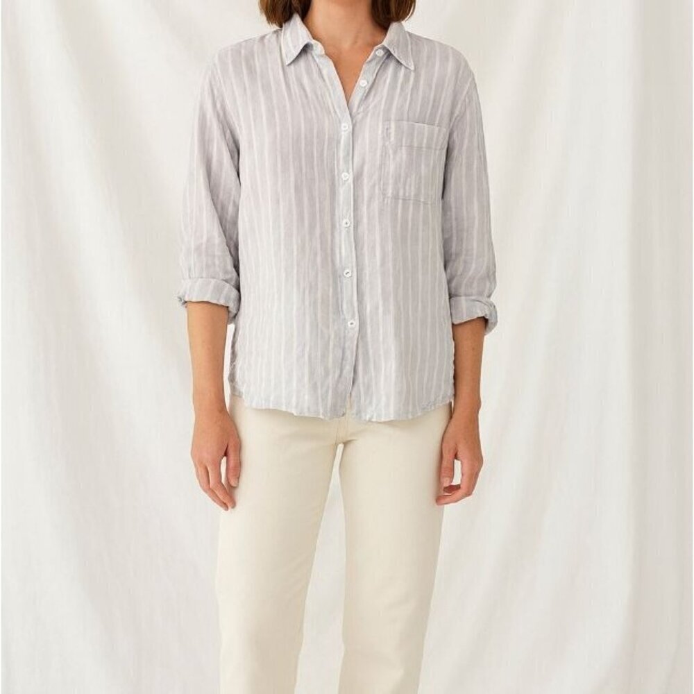 The Group Artizia Relaxed Linen Button Front Stripe Top Blue Size XS